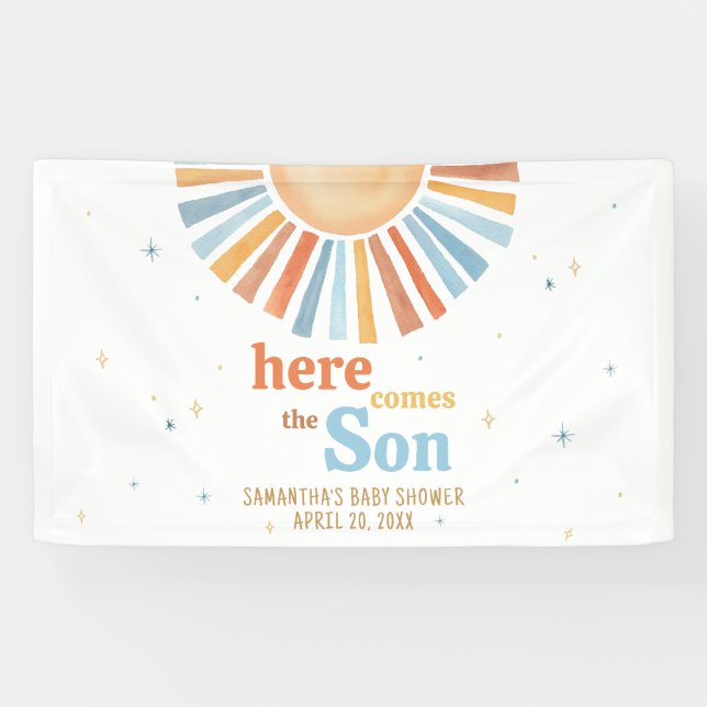 Hier kommt die Son Baby Dusche Banner (Horizontal)
