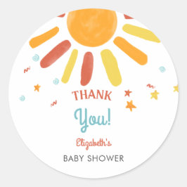 Hier kommt die Son Baby Dusche Danke Custom Runder Aufkleber
