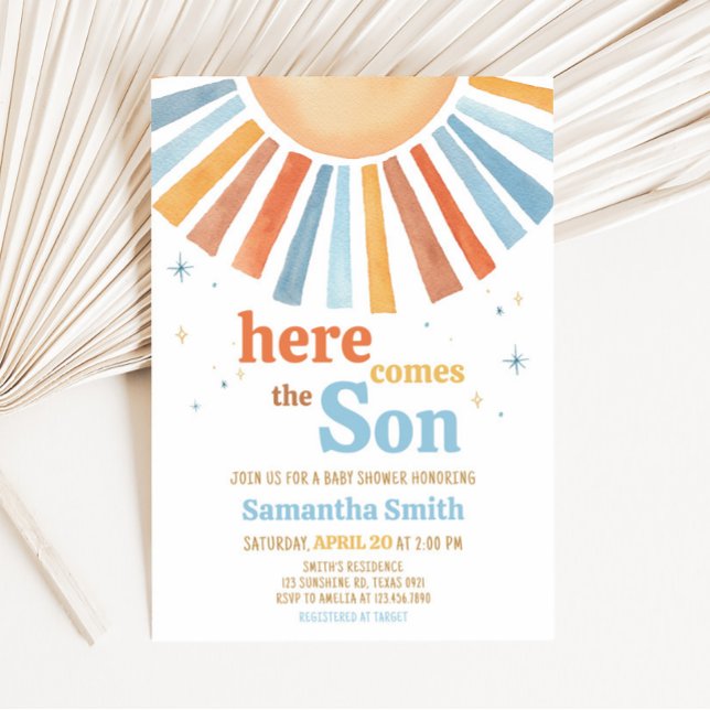 Hier kommt die Son Baby Dusche Einladung (Boho Sunshine Baby Shower Invitation)