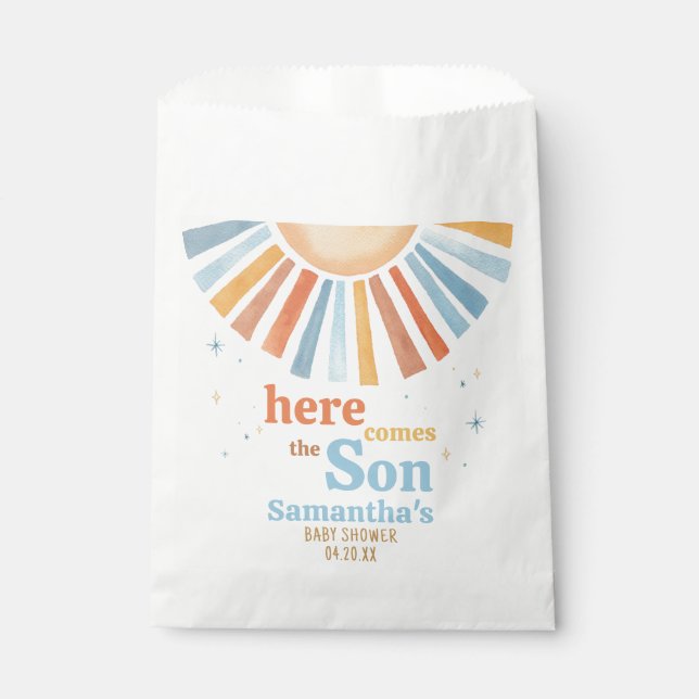 Hier kommt die Son Baby Dusche Geschenktütchen (Vorderseite)