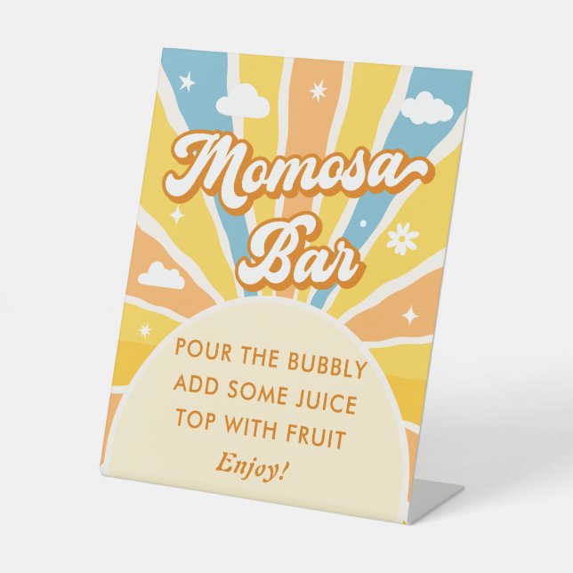 Hier kommt die Son Baby Dusche Momosa Bar Sockelschild (Vorderseite)