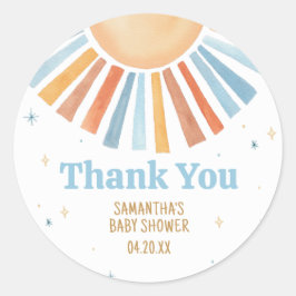 Hier kommt die Son Baby Dusche Runder Aufkleber