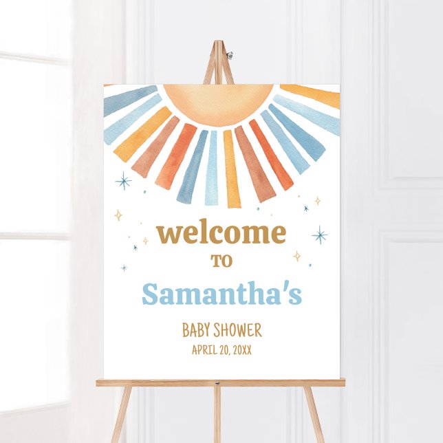Hier kommt die Son Baby Dusche Willkommen Poster (Boho Sunshine Baby Shower Welcome Sign)