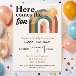 Hier kommt die Son Bold Rainbow Baby Dusche Einladung