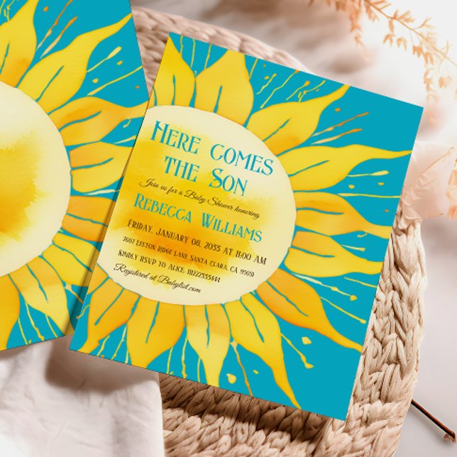 Hier kommt die Son Boy Blue Sunshine Baby Dusche Einladung (Von Creator hochgeladen)