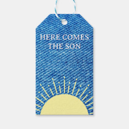 Hier kommt die Son Denim Baby Dusche nach Maß Geschenkanhänger