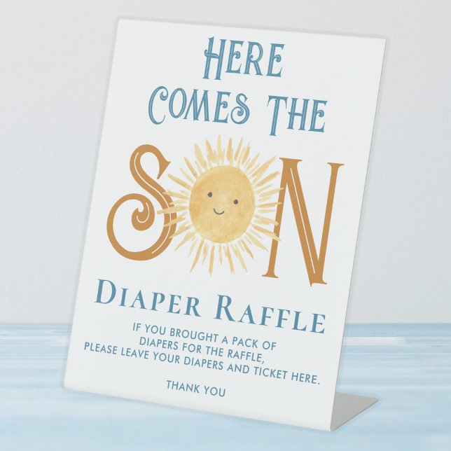 Hier kommt die Son Diaper Raffle Baby Dusche Sockelschild (Von Creator hochgeladen)
