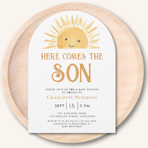 Hier kommt die son-gelbe Sun Arch Baby Dusche Einladung