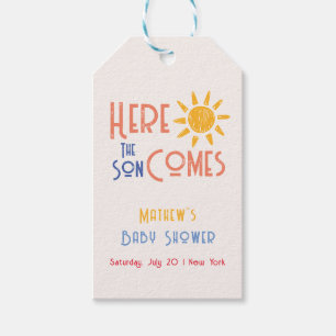 Hier kommt die Son Minimal Retro Sun Baby Dusche Geschenkanhänger