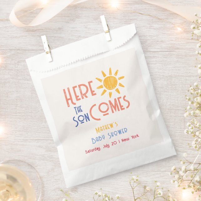 Hier kommt die Son Minimal Retro Sun Baby Dusche Geschenktütchen (Ausgeschnitten)