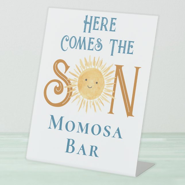 Hier kommt die Son Momosa Bar Baby Dusche Sockelschild (Von Creator hochgeladen)