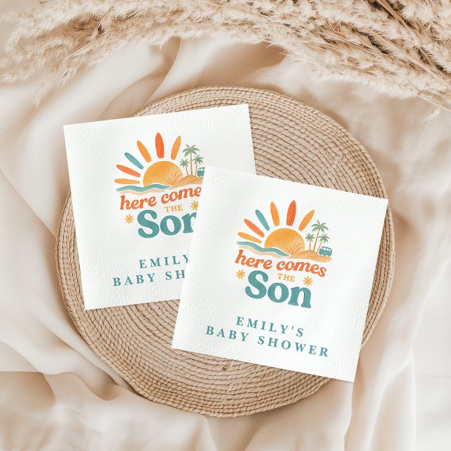 Hier kommt die Son Retro Baby Boy Dusche Serviette (Von Creator hochgeladen)