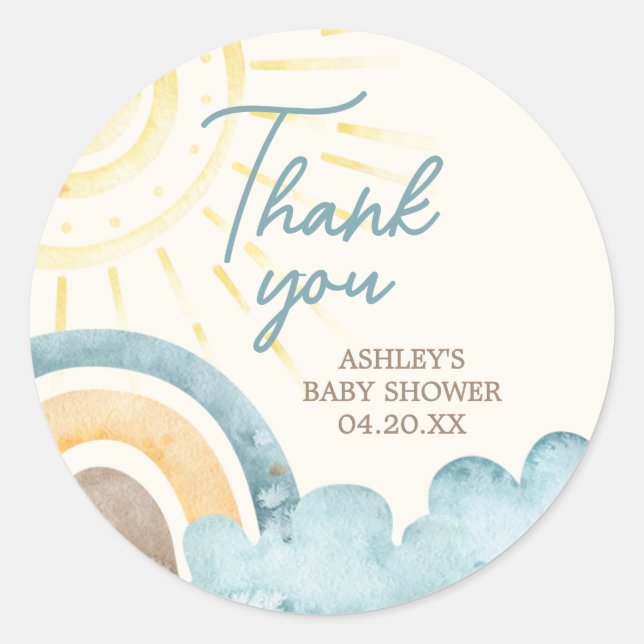 Hier kommt die Son Retro Babydusche Runder Aufkleber (Vorderseite)