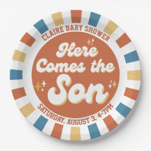 Hier kommt die Son Retro Groovy Baby Dusche Geburt Pappteller