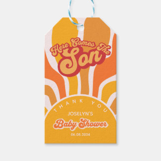 Hier kommt die Son Retro Sunshine Baby Boy Dusche Geschenkanhänger