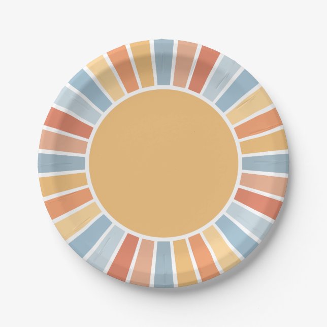 Hier kommt die Son Retro Sunshine Baby Dusche Pappteller (Vorderseite)