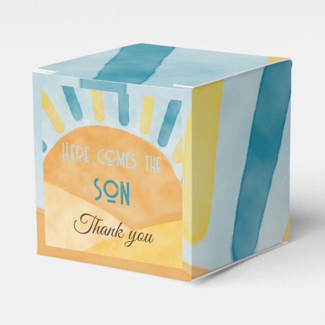 Hier kommt die Son Sunshine Blue Ray Baby Dusche Geschenkschachtel (Vorderseite)