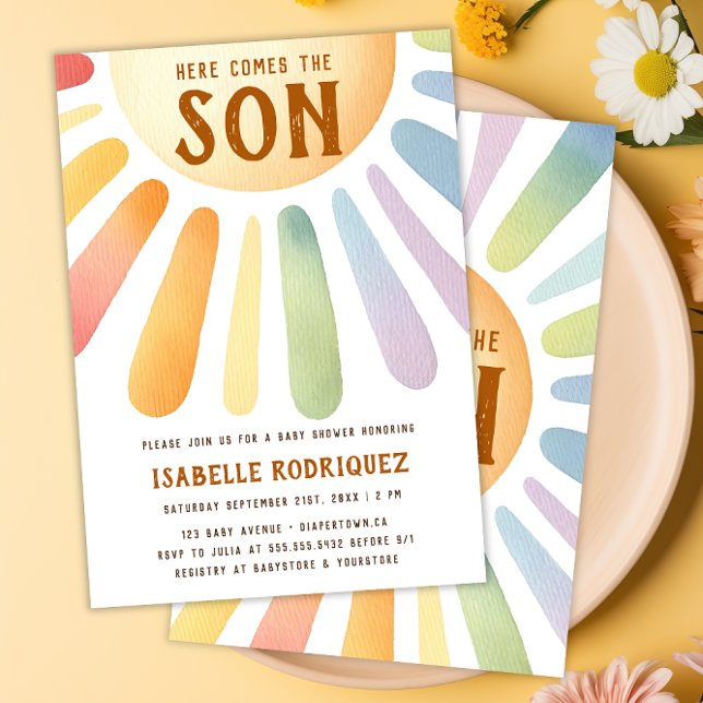 Hier kommt die Son Sunshine Boho Boy Baby Dusche Einladung (Here Comes the Son Sunshine Boho Boy Baby Shower Invitation)