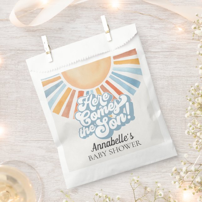 Hier kommt die Son Sunshine Boy Baby Dusche Geschenktütchen (Ausgeschnitten)