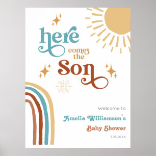 Hier kommt die Son Sunshine Boy Baby Dusche Poster