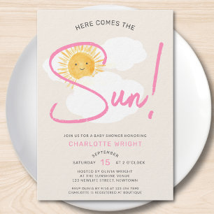 Hier kommt die Sonne Baby Shower für Mädchen Einladung