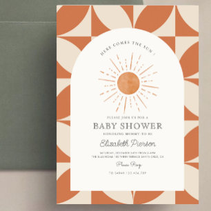 Hier kommt die Sonne Burnt Orange Sun Baby Dusche Einladung