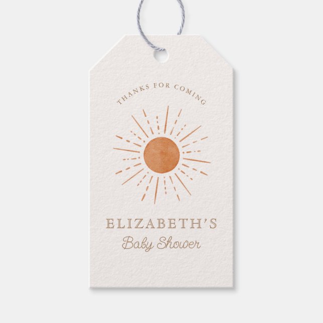 Hier kommt die Sonne Burnt Orange Sun Baby Dusche Geschenkanhänger (Vorderseite)
