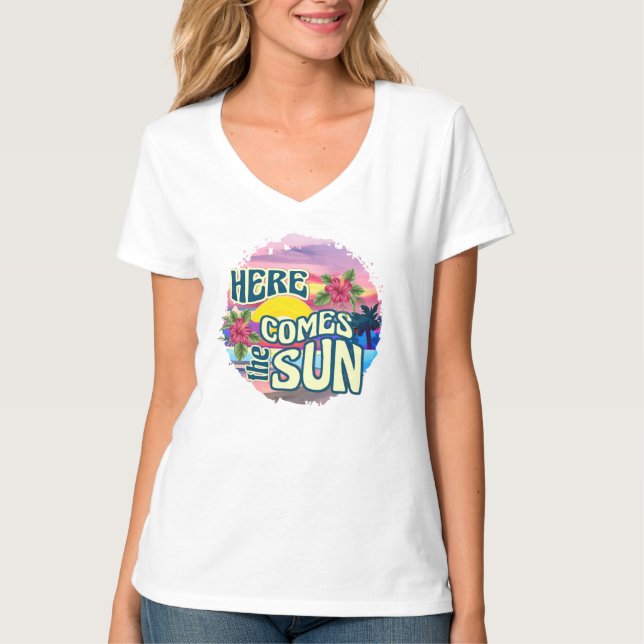 Hier kommt die Sonne Retro Tropical Hawaiian Beach T-Shirt (Vorderseite)