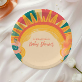 Hier kommt die sonnengelbe Sonnenscheindusche Pappteller