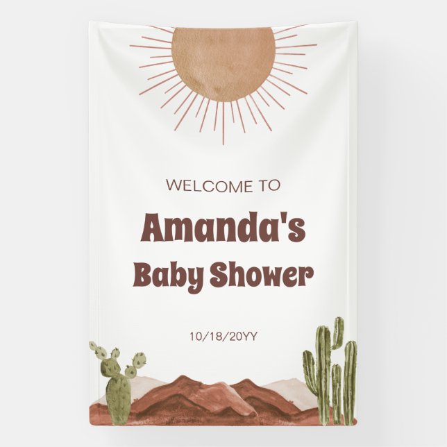 Hier kommt die Sonnensonne Baby Dusche Willkommen Banner (Vertikal)