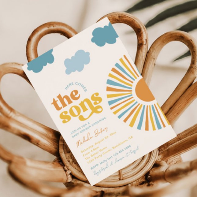 Hier kommt die Sons Twin Boy Baby Shower Einladung (Von Creator hochgeladen)