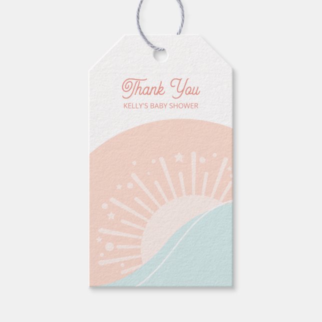 Hier kommt die Sun Baby Dusche Geschenkmarke Geschenkanhänger (Vorderseite)