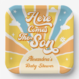 Hier kommt die Sun Baby Dusche Pappteller