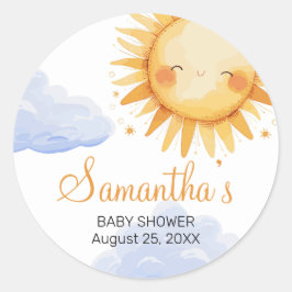 Hier kommt die Sun Baby Dusche Runder Aufkleber