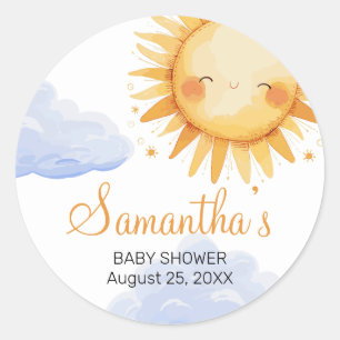 Hier kommt die Sun Baby Dusche Runder Aufkleber