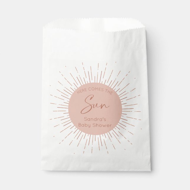 Hier kommt die Sun Boho Babydusche Geschenktütchen (Vorderseite)