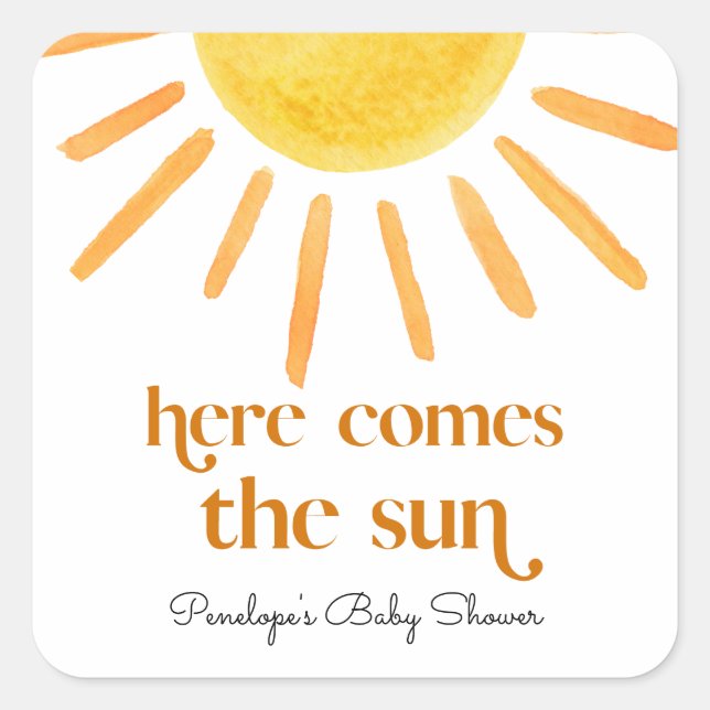 Hier kommt die Sun Boy Baby Dusche Quadratischer Aufkleber (Vorderseite)
