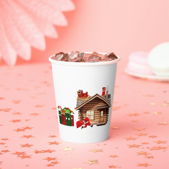 Hier kommt die Weihnachtsmann-Papiergruppe Pappbecher (Insitu)