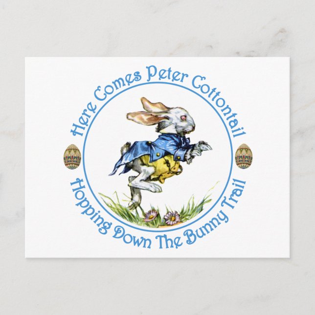 Hier kommt Peter Cottontail Postkarte (Vorderseite)