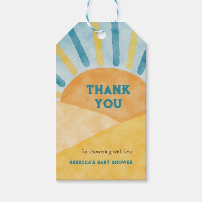 Hier kommt Son Blue Rays Sunshine Baby Dusche Geschenkanhänger (Vorderseite)