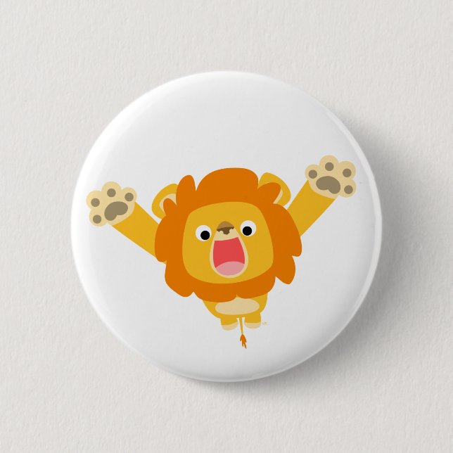 Hier kommt Trouble (Cartoon Lion) Taste Abzeichen Button (Vorderseite)