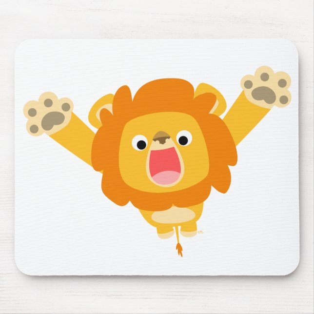 Hier kommt Trouble (niedlicher Cartoon Löwe) Mouse Mousepad (Vorne)