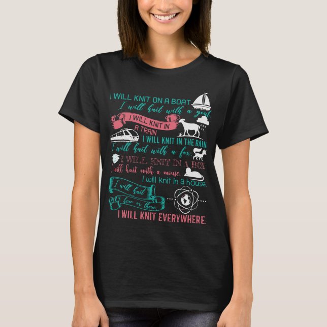 Hier oder da Strick überall T-Shirt (Vorderseite)