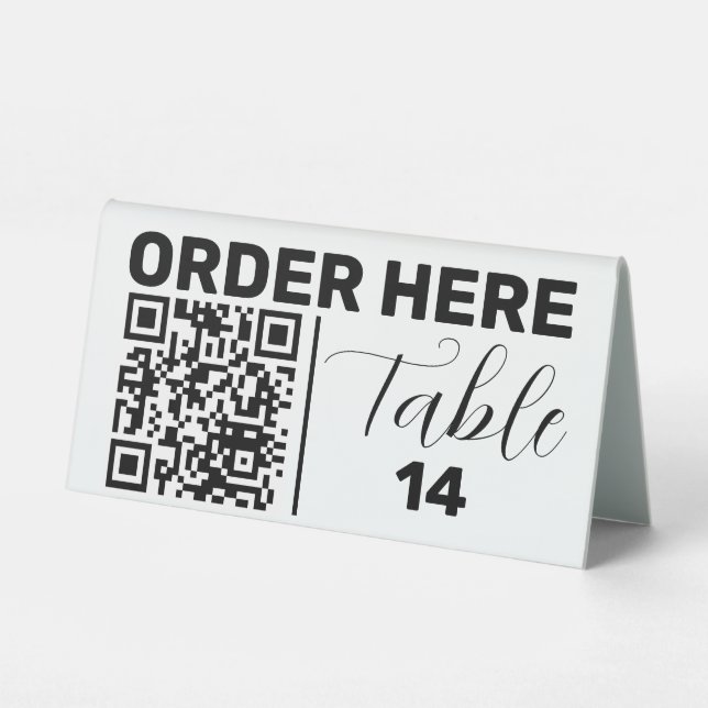 Hier Qr Code Schwarz-weiß Chic Moderne Tischaufsteller (Rückseite)