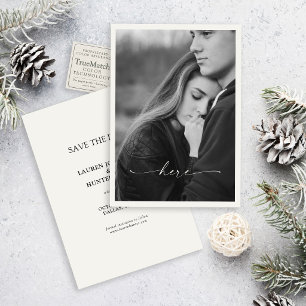 Hier   Romantische Foto-Hochzeit Save the Date Einladung