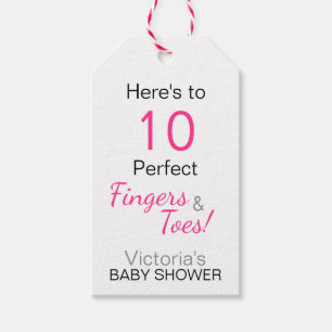 "Hier sind 10 perfekte Fingers & Toes" Babydusche Geschenkanhänger