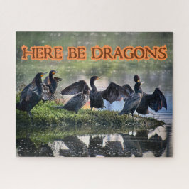 Hier sind Drachen Kormorane Seite gegenüber