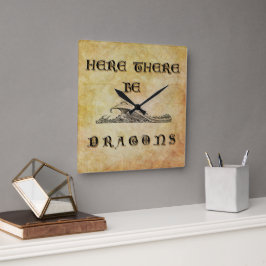 Hier sind Drachen Quadratische Wanduhr