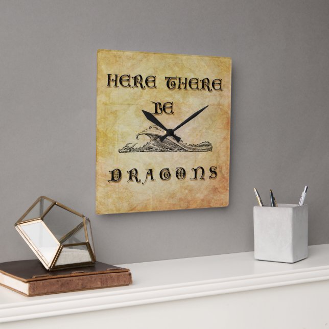 Hier sind Drachen Quadratische Wanduhr (Büro)