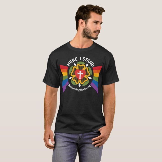 "Hier stehe ich" T - Shirt (auf dunklem Gewebe) (Vorne ganz)